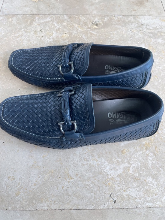 Salvatore Ferragamo Navy Woven Leather Bit Drivers main image 7